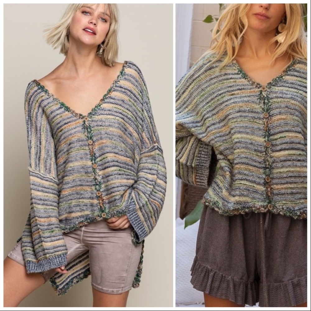 POL Palms Spring Stripe Sweater Cardigan - Picture 9 of 13